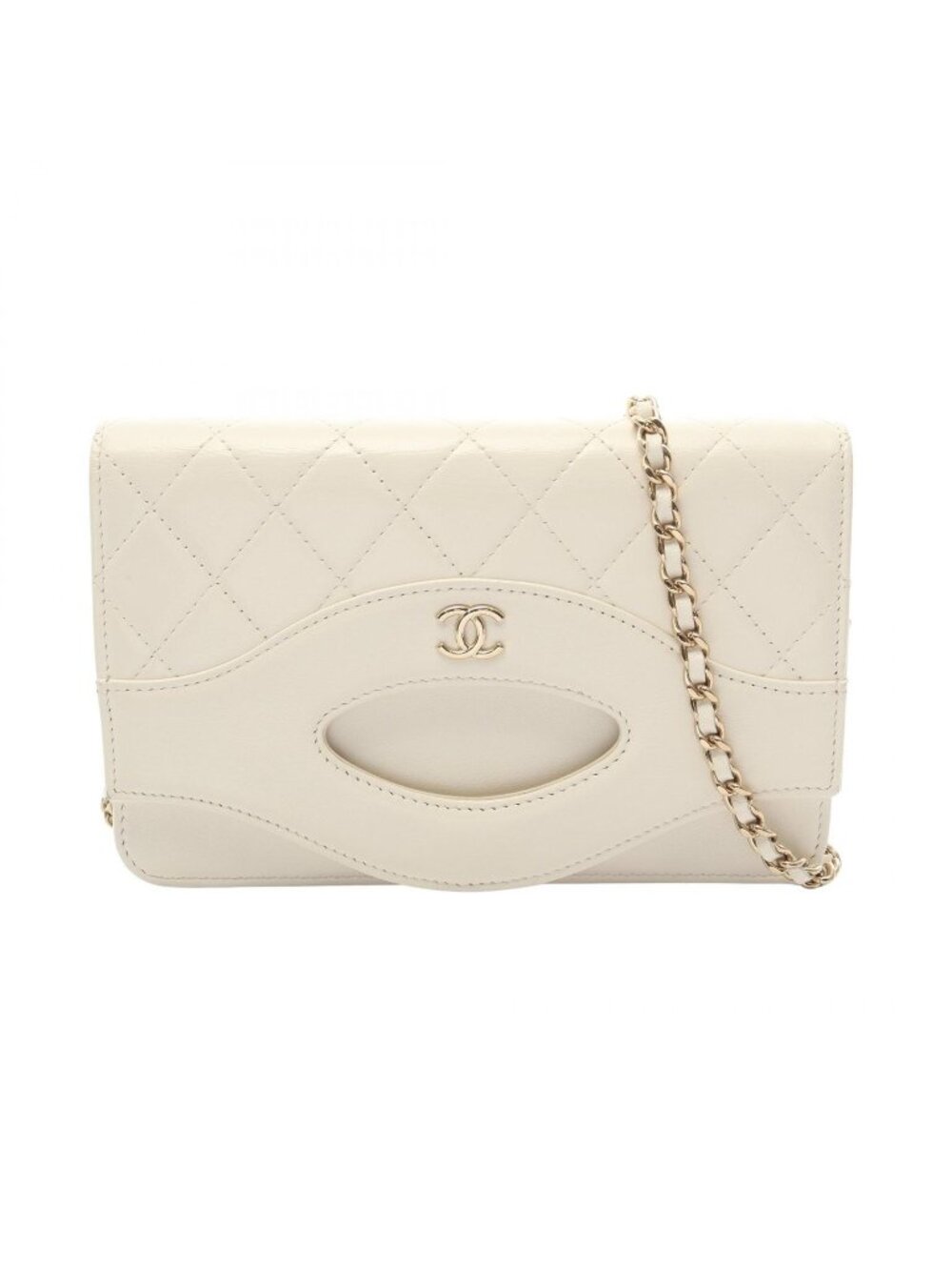 Chanel Shoulder Bag Quilted White Leather Chain Wallet
